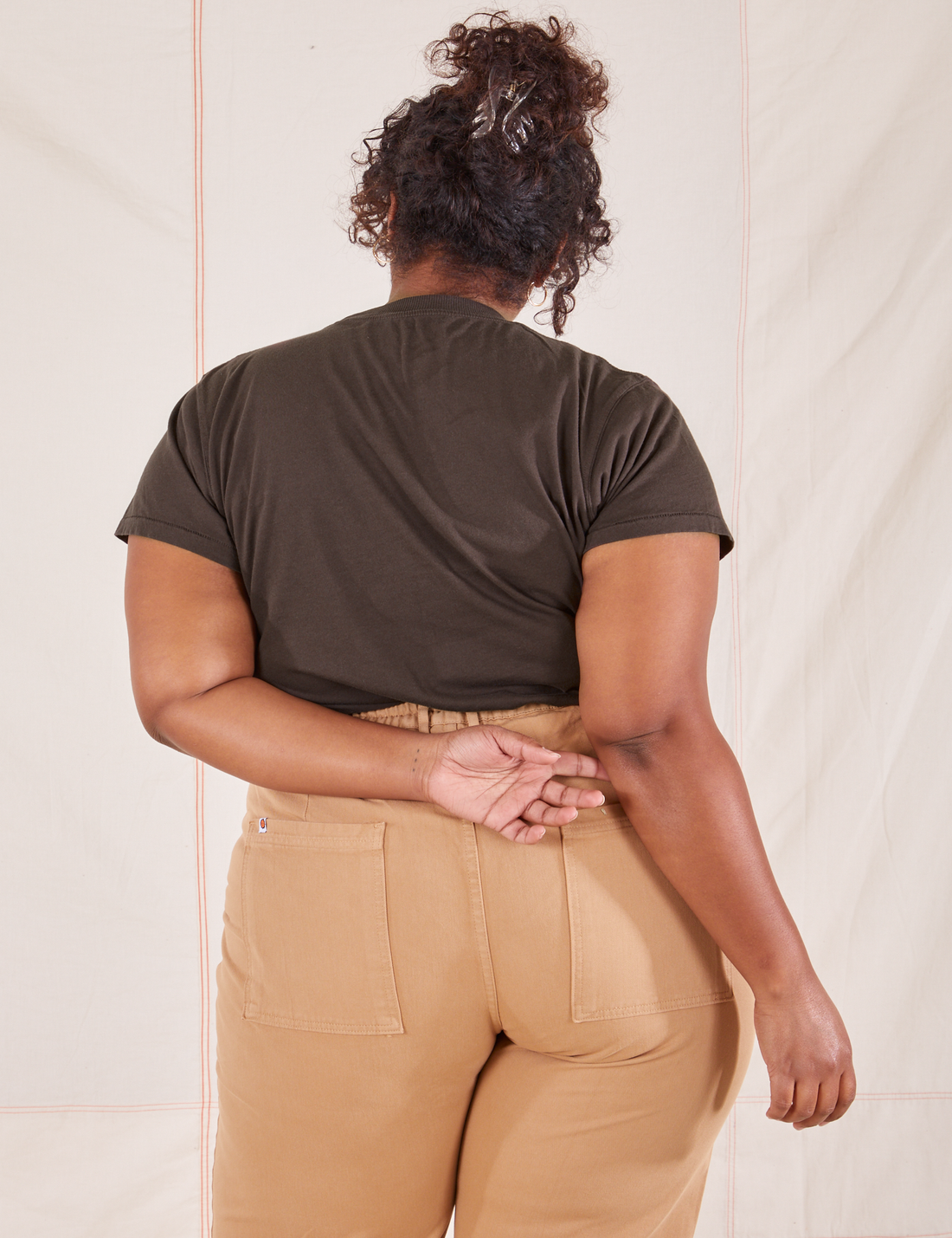 Back view of Organic Vintage Tee in Espresso Brown worn by Morgan