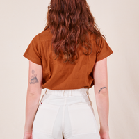 Pantry Button-Up in Burnt Terracotta back view on Alex wearing vintage off-white Western Pants