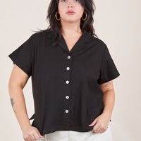 Faye is wearing Pantry Button-Up in Basic Black