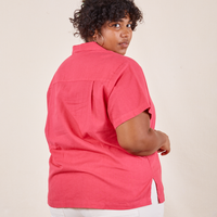 Pantry Button-Up in Hot Pink back view on Morgan wearing vintage off-white Western Pants