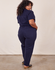 Back view of Short Sleeve Jumpsuit in Navy Blue worn by Morgan