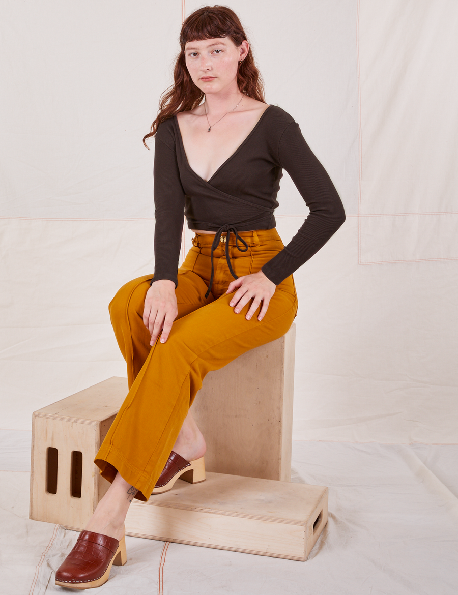 Wrap Top in Espresso Brown on Alex