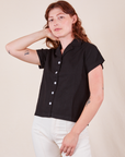 Alex is wearing P Pantry Button-Up in Basic Black
