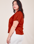 Side view of Pantry Button-Up in Paprika worn by Faye