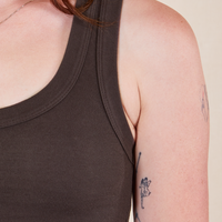 The Tank Top in Espresso Brown close up on Alex