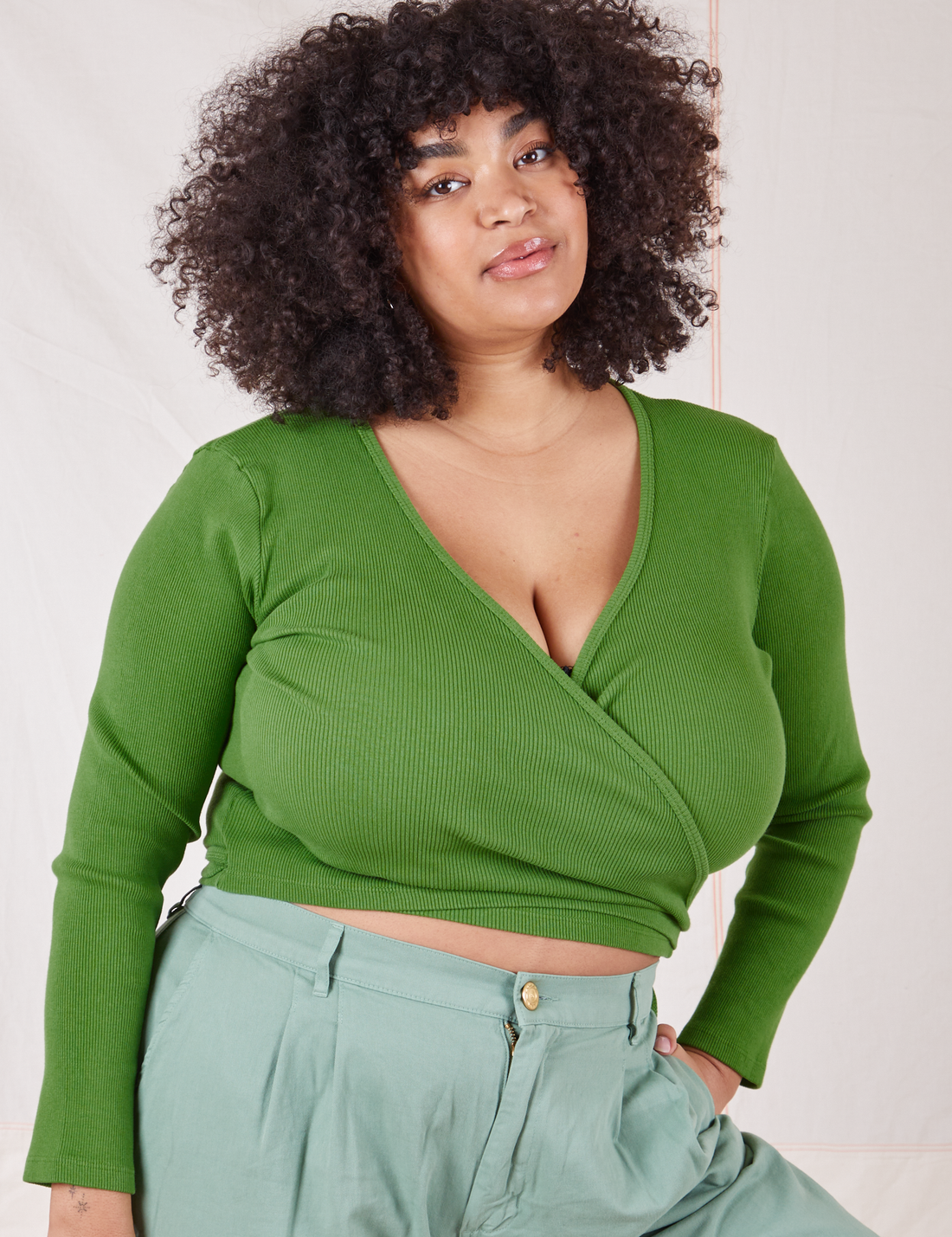 Wrap Top in Bright Olive on Lana
