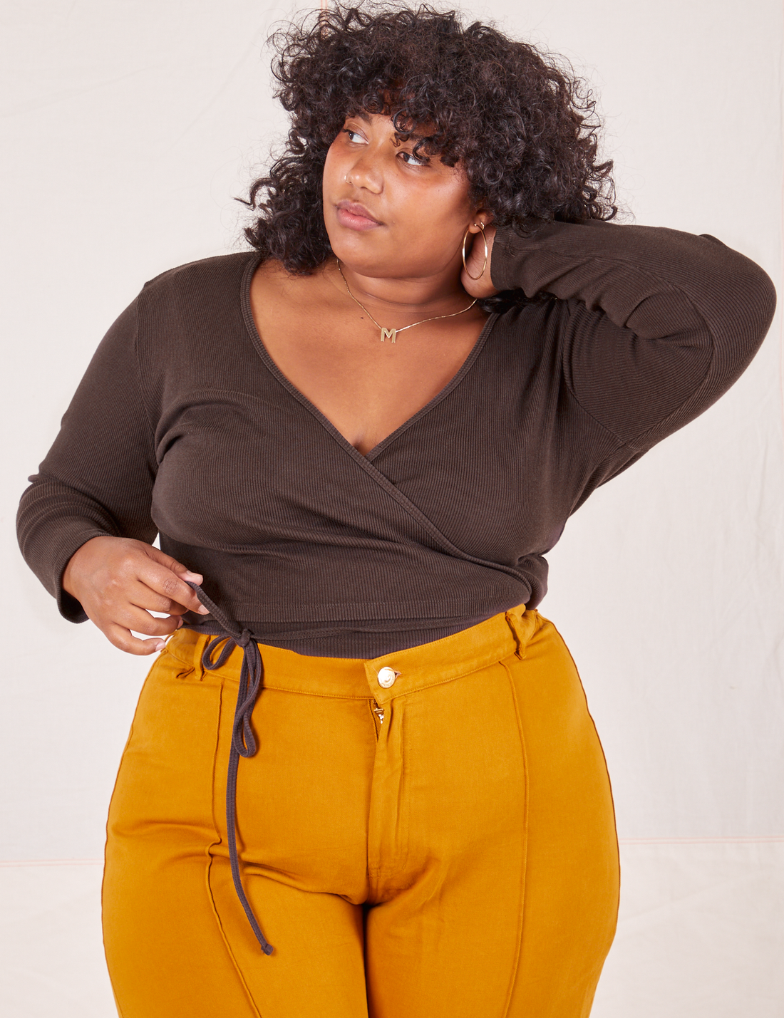 Wrap Top in Espresso Brown on Morgan