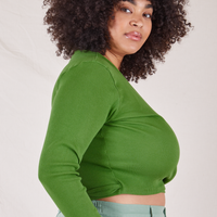 Wrap Top in Bright Olive side view on Lana