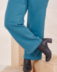 Organic Work Pants in Marine Blue pant leg close up