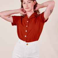 Pantry Button-Up in Paprika on Alex wearing vintage off-white Western Pants