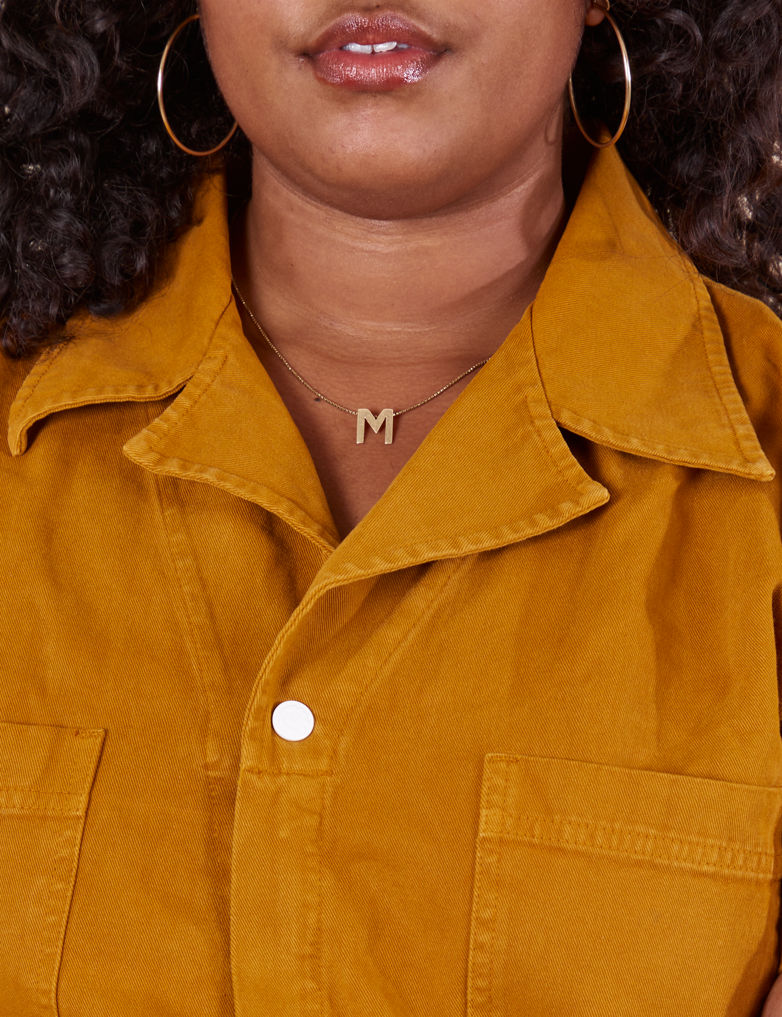 Short Sleeve Jumpsuit in Spicy Mustard front close up on Morgan