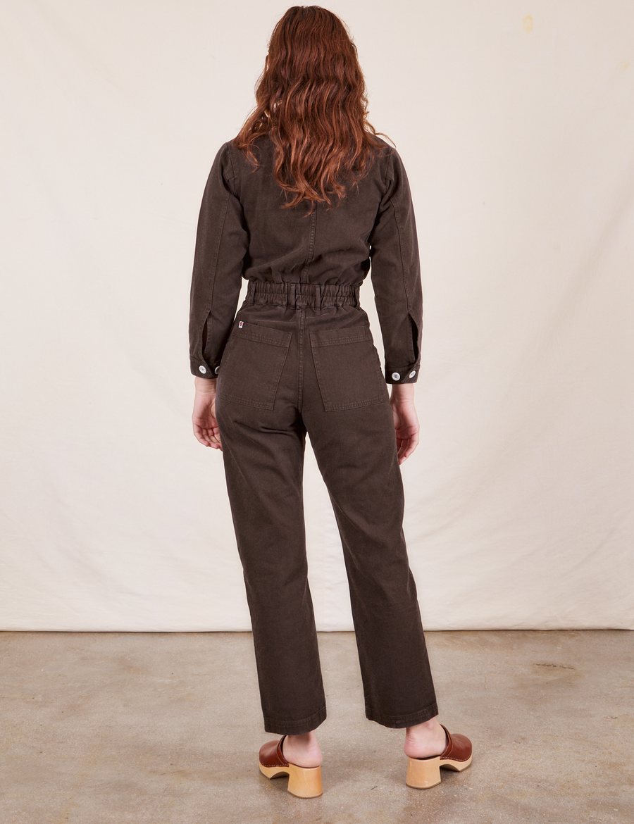 Back view of Everyday Jumpsuit in Espresso Brown worn by Alex