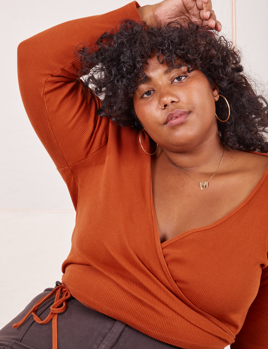 Wrap Top in Burnt Terracotta on Morgan