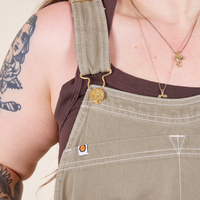 Front close up of Original Overalls in Khaki Grey worn by Sydney