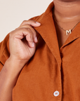 Pantry Button-Up in Burnt Terracotta collar close up on Morgan