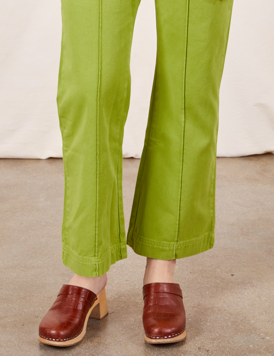 Western Pants in Gross Green pant leg close up on Alex