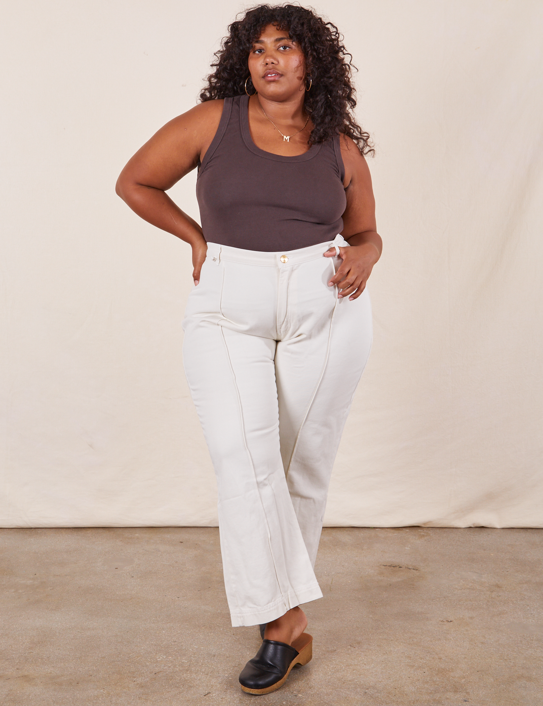 Western Pants in Vintage Tee Off-White on Morgan wearing espresso brown Tank Top