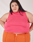 Sarita is wearing 2XL Sleeveless Essential Turtleneck in Hot Pink