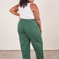 Back view of Heavyweight Trousers in Dark Emerald Green worn by Morgan