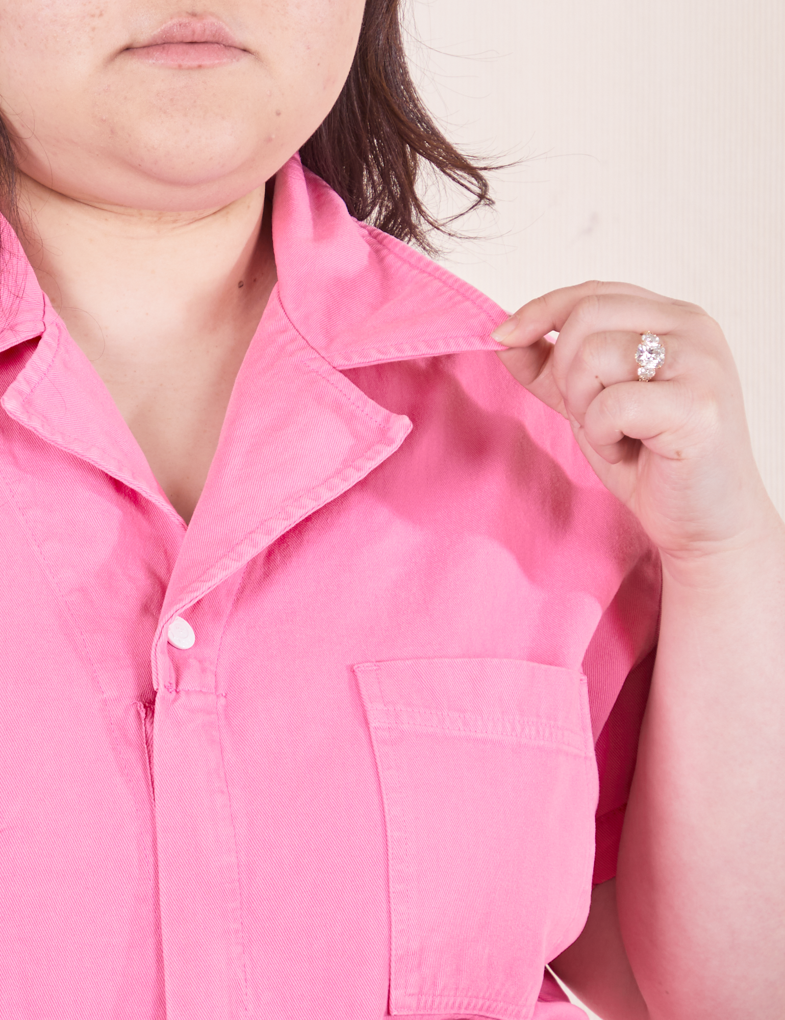 Pink button jumpsuit sales