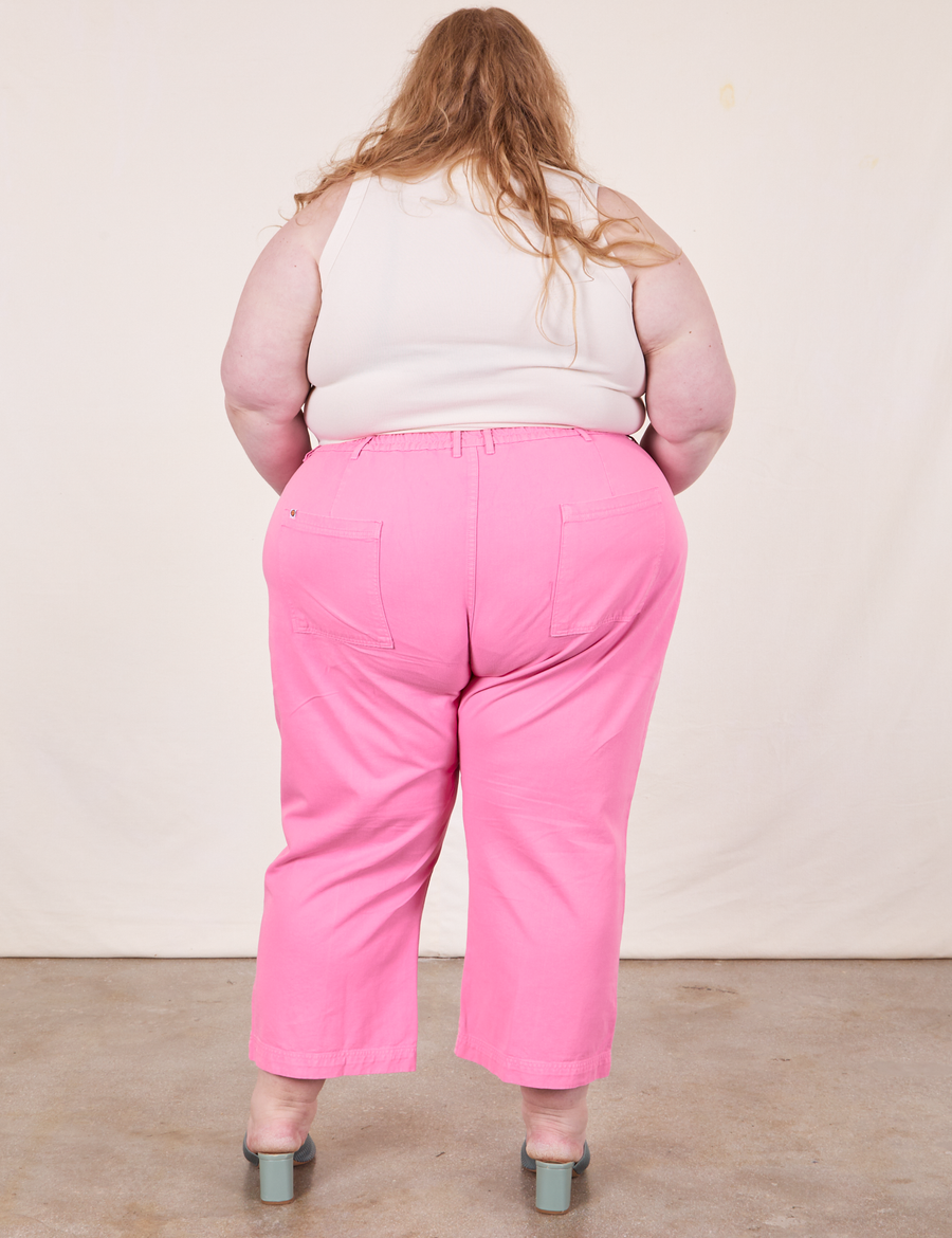Western Pants in Bubblegum Pink back view on Catie wearing vintage off-white Tank Top