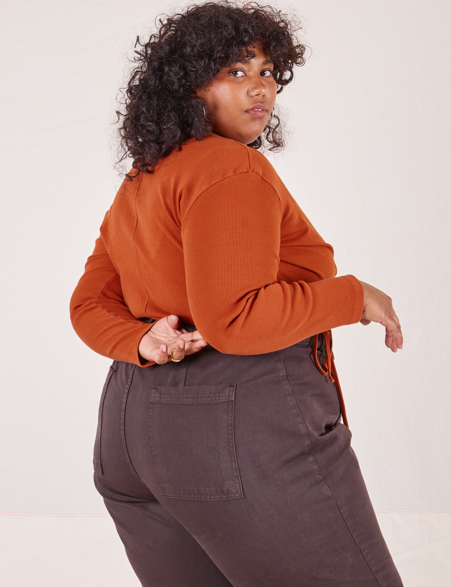 Wrap Top in Burnt Terracotta side view on Morgan