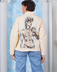 Vintage off-white Neoclassical Work Jacket worn by Tiara back view featuring airbrushed Statue of David