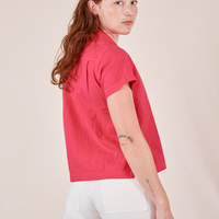 Pantry Button-Up in Hot Pink back view on Alex wearing vintage off-white Western Pants