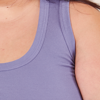 The Tank Top in Faded Grape strap close up on Sarita