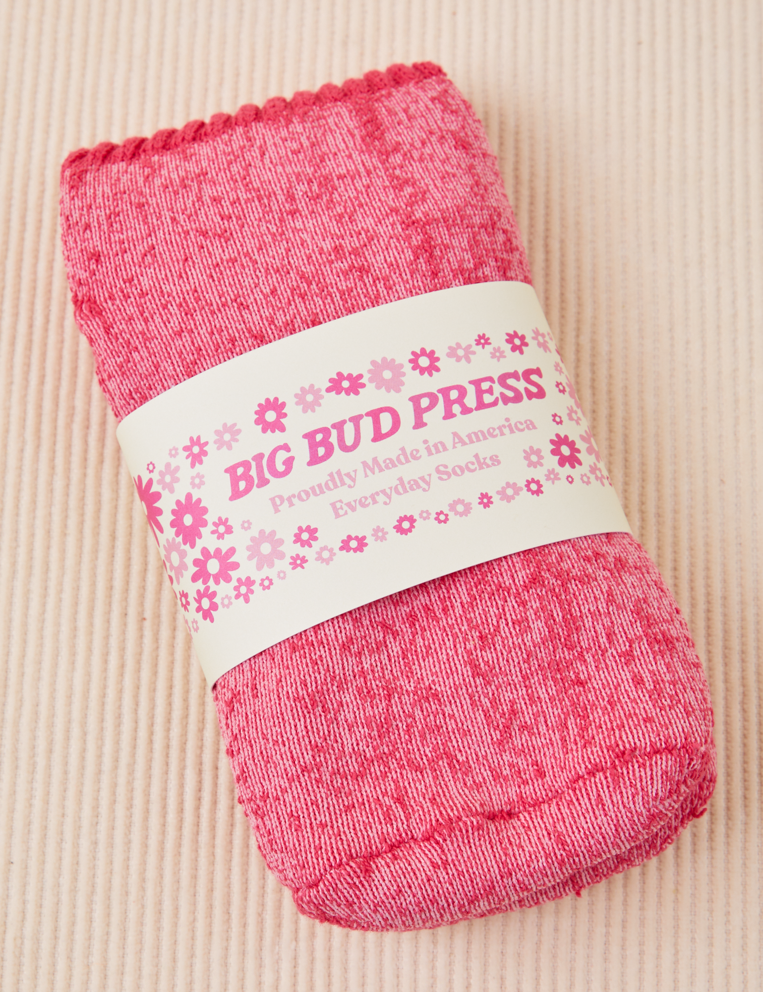 Thick Crew Sock in Hot Pink with packaging