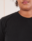 The Organic Vintage Tee in Basic Black front close up on Morgan