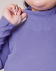 Front close up of Essential Turtleneck in Faded Grape worn by Ashley