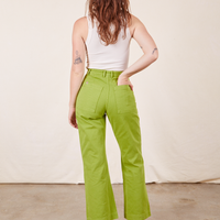 Western Pants in Gross Green back view on Alex wearing vintage off-white Tank Top