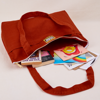 XL Zip Tote in Paprika with books and folders inside