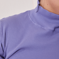 Shoulder close up of 1/2 Sleeve Essential Turtleneck in Faded Grape on Sarita