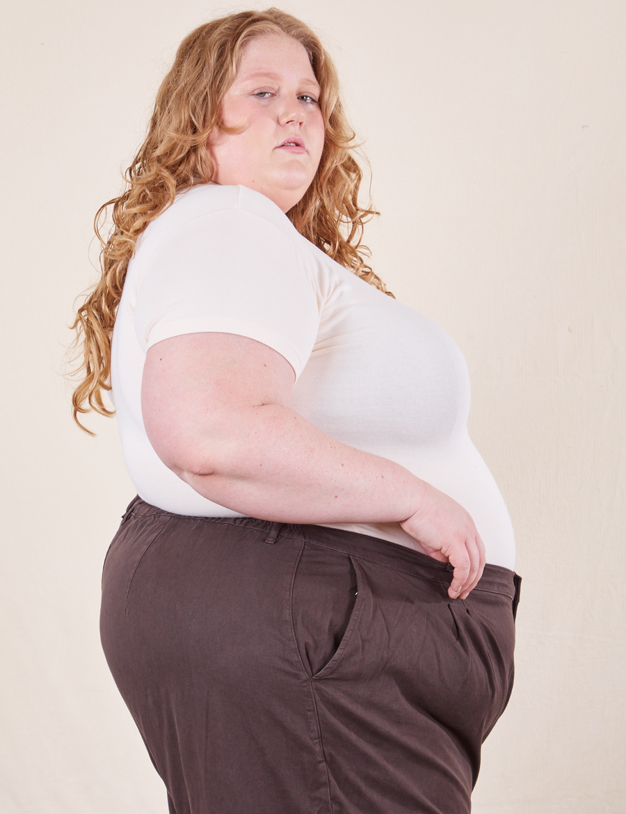 Side view of Baby Tee in Vintage Tee White on Catie