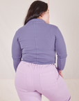 Back view of Long Sleeve Fisherman Polo in Faded Grape worn by Ashley