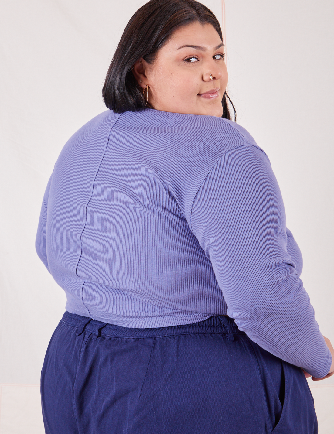 Wrap Top in Faded Grape back view on Sarita