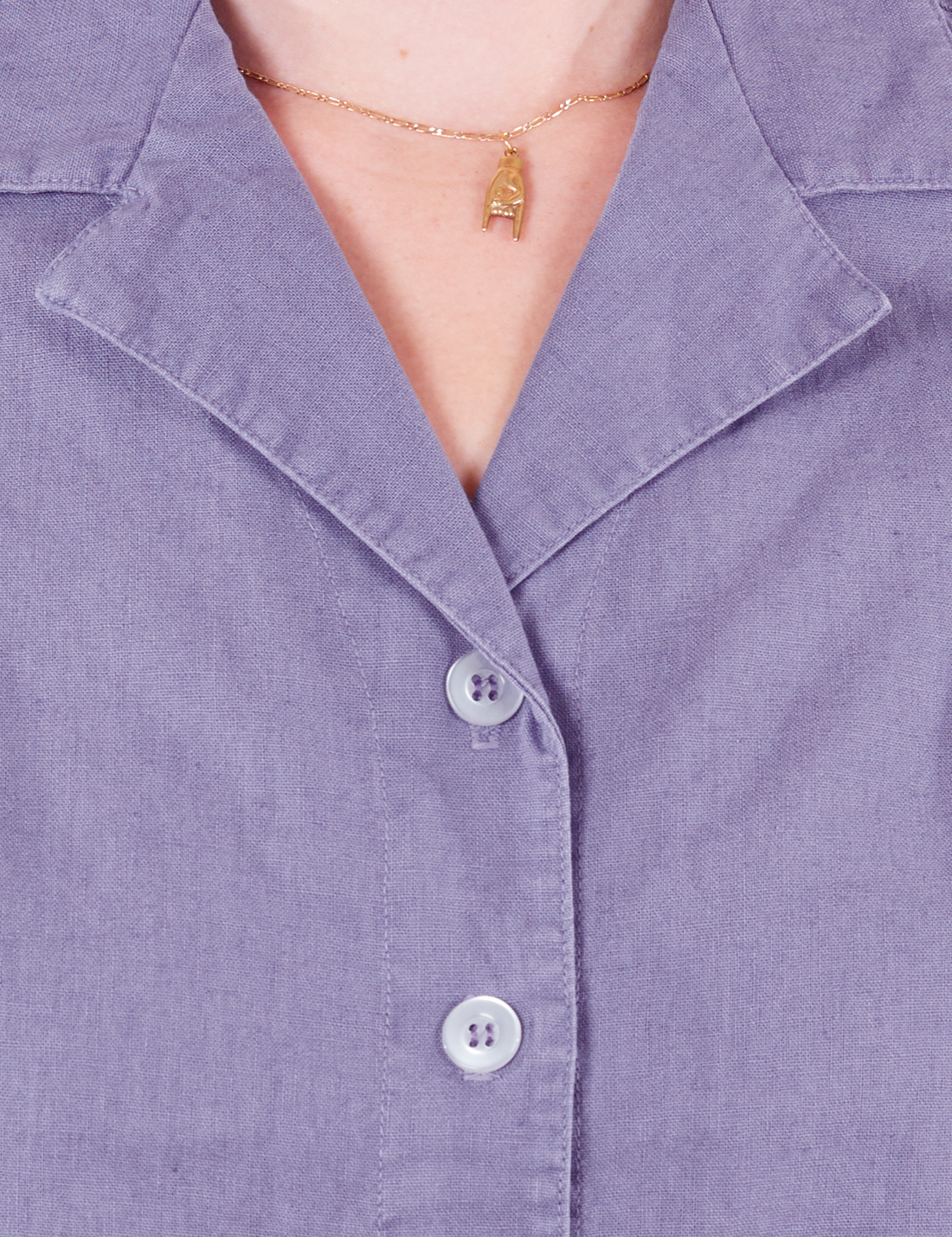 Pantry Button-Up in Faded Grape close up buttons and collar view