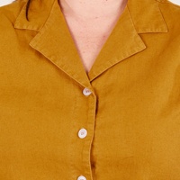 Pantry Button-Up in Spicy Mustard close up on Faye