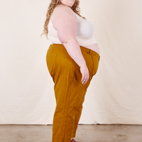 Western Pants in Spicy Mustard side view on Catie wearing vintage off-white Tank Top