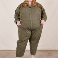 Catie is 5'11" and wearing 5XL Everyday Jumpsuit in Surplus Green