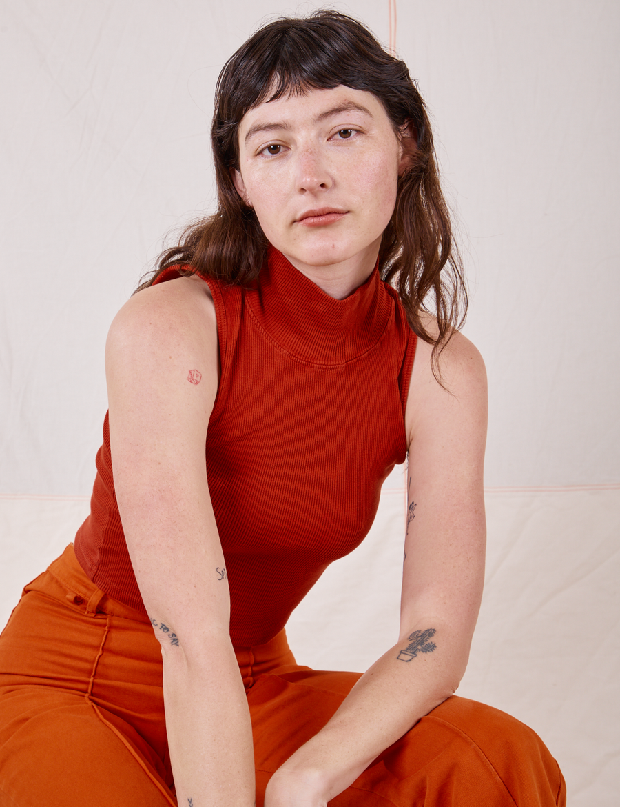 Sleeveless Essential Turtleneck in Paprika on Alex