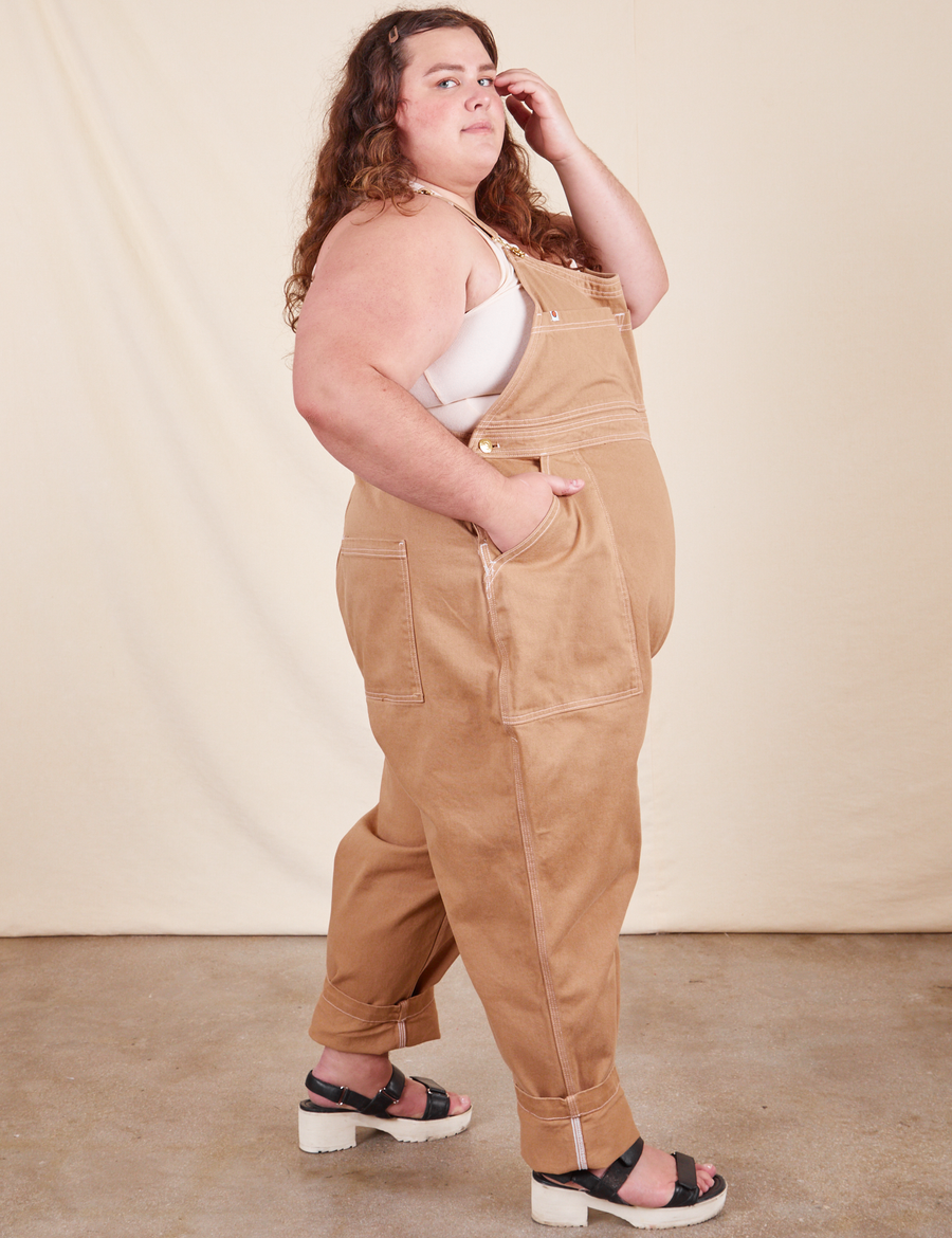 Side view of Original Overalls in Tan worn by Mara