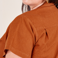 Pantry Button-Up in Burnt Terracotta back shoulder close up on Faye