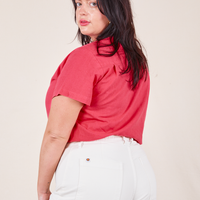 Pantry Button-Up in Hot Pink back view on Faye wearing vintage off-white Western Pants