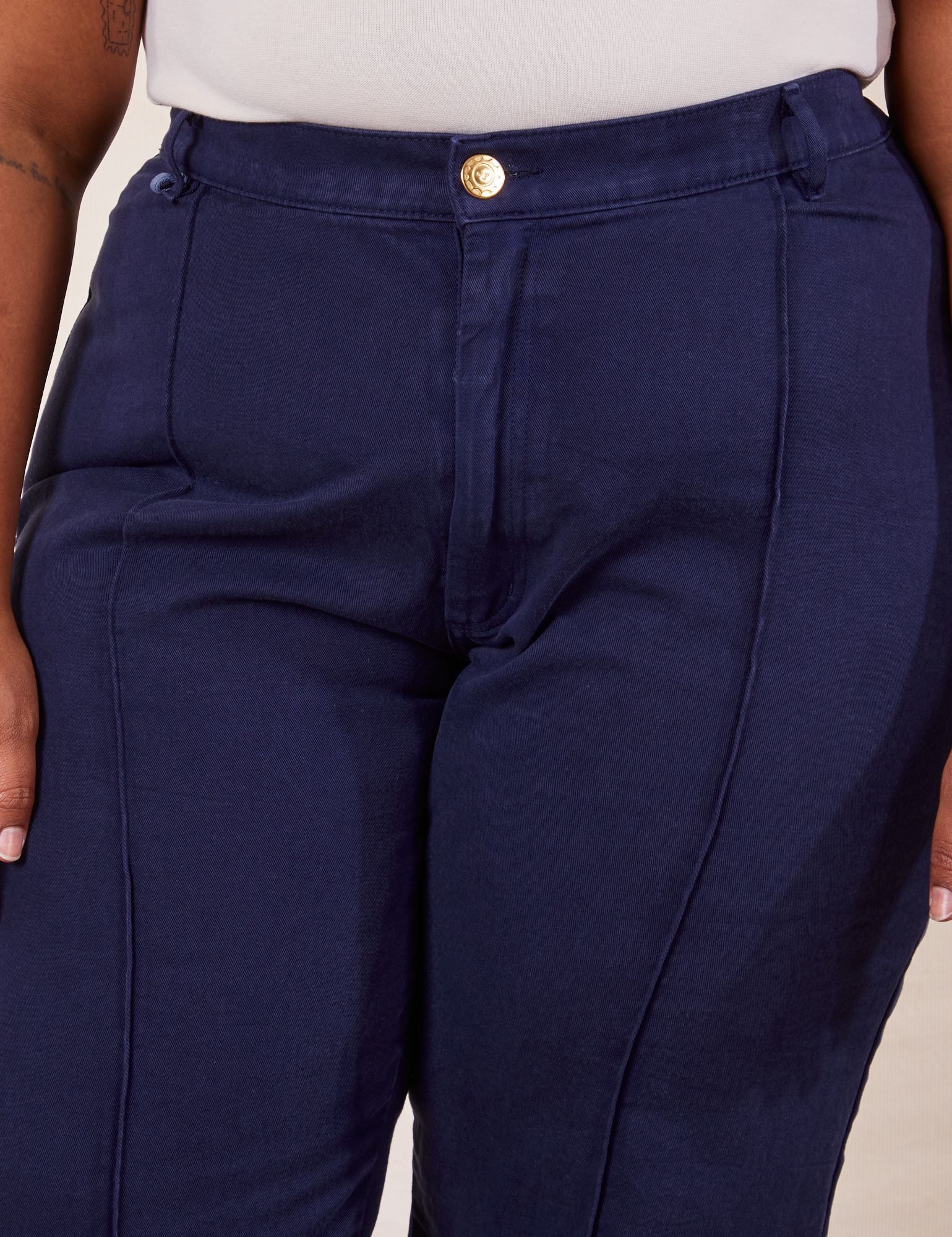 Western Pants in Navy front close up on Morgan