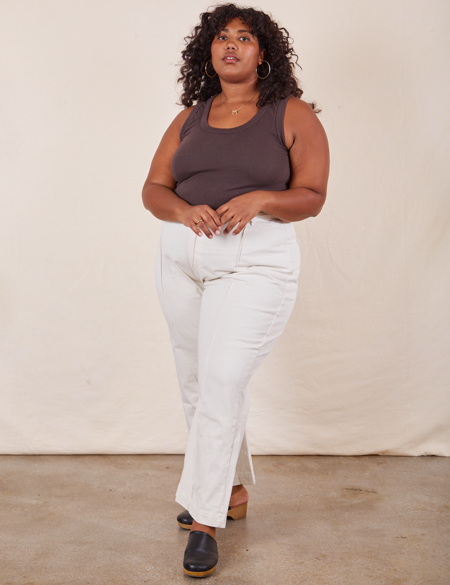Western Pants in Vintage Tee Off-White on Morgan wearing espresso brown Tank Top