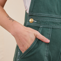 Original Overalls in Dark Emerald Green hand in front pocket close up