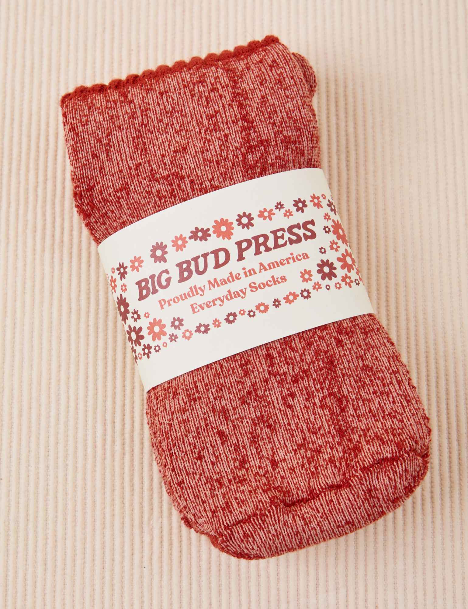 Thick Crew Sock in Paprika with packaging